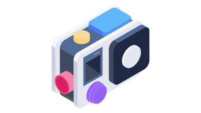 A camera featuring a prominent purple button on the top for easy access and operation.