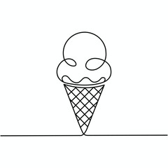 Single line drawing of an ice cream cone on a white background minimalist dessert illustration