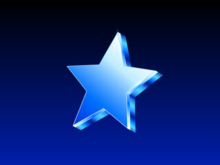 Obraz premium 3D blue glowing star vector on a dark gradient background, symbolizing achievement, excellence, rating, and success. Ideal for awards, recognition, or futuristic design projects. Vector illustration