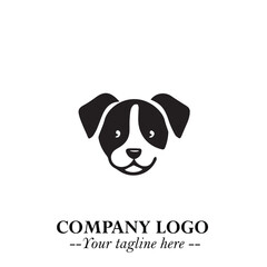 Cute Head of Dog Logo Symbol in Black on White Background with Modern Minimalist Design
