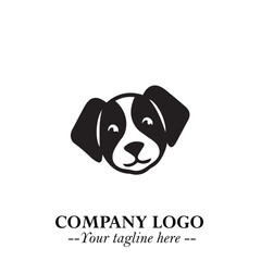 Cute Head of Dog Logo Symbol in Black on White Background with Modern Minimalist Design
