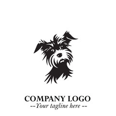Cute Head of Dog Logo Symbol in Black on White Background with Modern Minimalist Design
