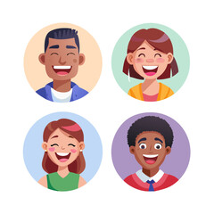 Portraits and avatars of people, male and female expressing emotions. Laughter and joy, smile and calmness. Diversity of personages, multiethnic society. Cartoon characters, vector in flat ... See Mor