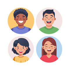 Portraits and avatars of people, male and female expressing emotions. Laughter and joy, smile and calmness. Diversity of personages, multiethnic society. Cartoon characters, vector in flat ... See Mor