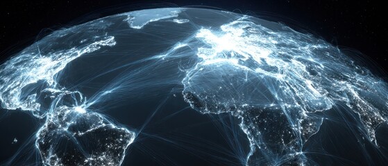 Global network connections with illuminated city lights and connecting lines