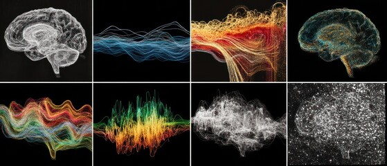 Abstract brain imagery and data visualization with transparent background