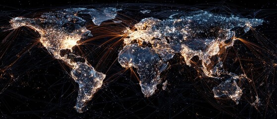 Global network of connections a world map depicting data transmission