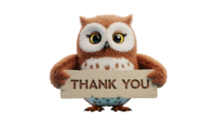 Adorable cartoon owl holding a thank you sign, perfect for expressing gratitude and appreciation to others