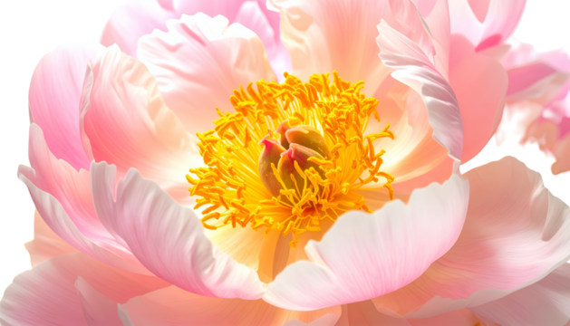 Close-up of a delicate, layered pink and yellow flower with soft lighting - Powered by Adobe