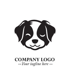 Cute Head of Dog Logo Symbol in Black on White Background with Modern Minimalist Design
