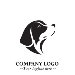 Cute Head of Dog Logo Symbol in Black on White Background with Modern Minimalist Design

