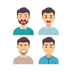Set of men's emotions. Facial expression. Vector illustration of a flat design
