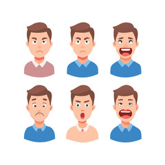 Set of men's emotions. Facial expression. Vector illustration of a flat design
