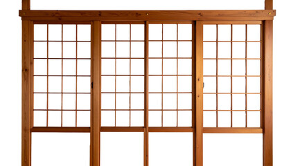Wooden lattice panels create a grid design, likely part of a room divider or architectural feature