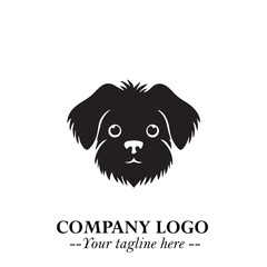 Cute Head of Dog Logo Symbol in Black on White Background with Modern Minimalist Design
