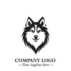 Naklejka premium Cute Head of Dog Logo Symbol in Black on White Background with Modern Minimalist Design 