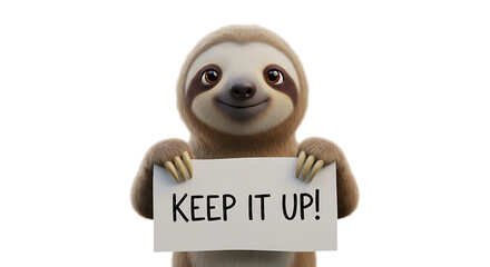 Adorable cartoon sloth holding sign that says keep it up great for encouragement and support themed designs