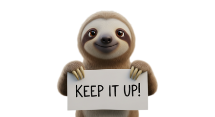 Adorable cartoon sloth holding sign that says keep it up great for encouragement and support themed designs