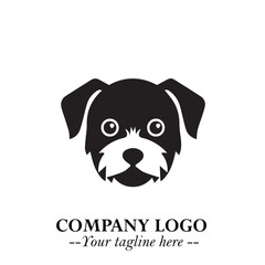 Cute Head of Dog Logo Symbol in Black on White Background with Modern Minimalist Design
