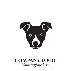 Cute Head of Dog Logo Symbol in Black on White Background with Modern Minimalist Design
