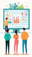 Team analyzing data on a digital dashboard, visualizing performance metrics. Modern analytics solutions empower informed decision-making and optimize business growth