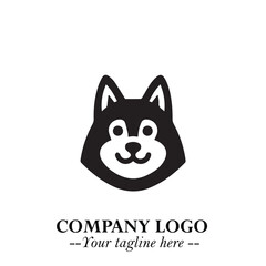 Cute Head of Dog Logo Symbol in Black on White Background with Modern Minimalist Design
