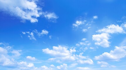 Obraz premium Bright Blue Sky with Fluffy White Clouds Background Image—Perfect for Wallpapers, Web Design, Social Media Graphics, or Decor Projects, Evoking Freshness, Serenity, and a Lighthearted Vibe