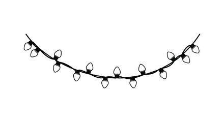 Simple hand drawn sketch of a string of illuminated christmas lights on a white background