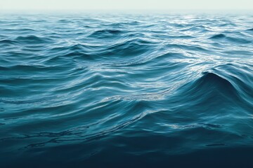 Naklejka premium Captivating wavy blue sea background with realistic textures reflecting light under a clear sky evoking a serene coastal atmosphere