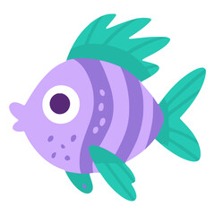 cute tropical fish marine life flat color vector illustration template design