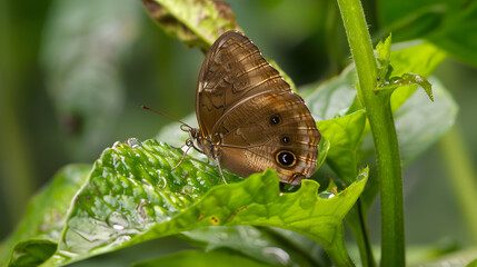 Fototapeta premium Butterfly perched on green leaf
