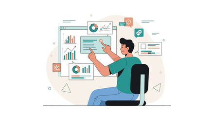 Analyst Examining Data Analytics And Financial Information On a Screen For Reports