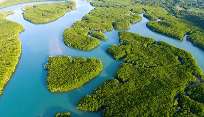 Aerial View of Teal Mangrove Delta Channels