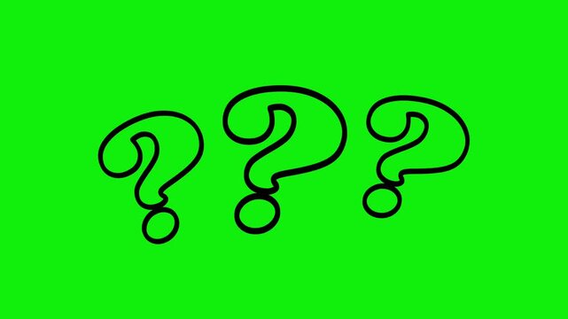 Animation of question mark with green screen background. video black and white thin line icon for web design. Why, ask, question problem 4k video.