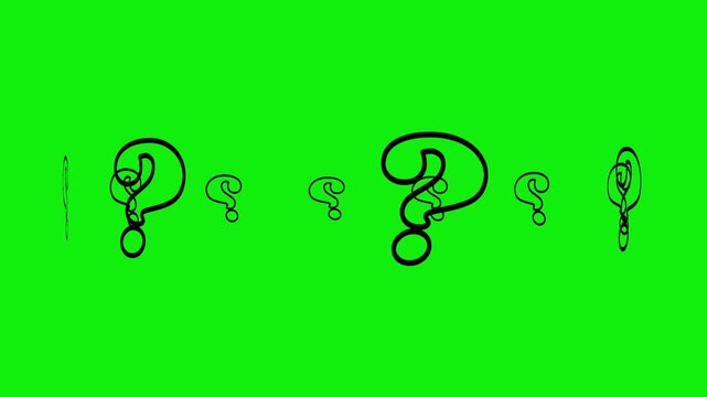 Animation of question mark with green screen background. video black and white thin line icon for web design. Why, ask, question problem 4k video.