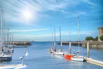 Cherbourg-en-Cotentin, beautiful city in Normandy, the harbor, ships and fisher boats