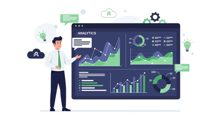 Business Analyst Presenting Data Analytics And Financial Information On Screen