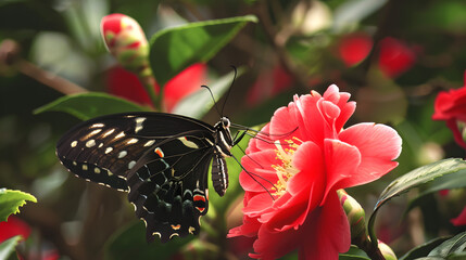 Butterfly on a Red Flower