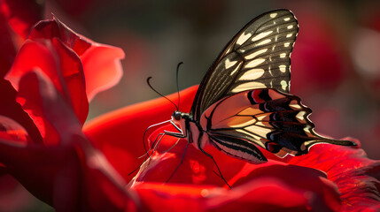 Butterfly on Red Flower