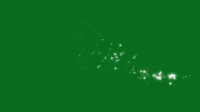 Glowing glitter trail animation, twinkling magic dust, fairy sparkle stars, shimmer particles motion, star line path, green background, seamless 4k.