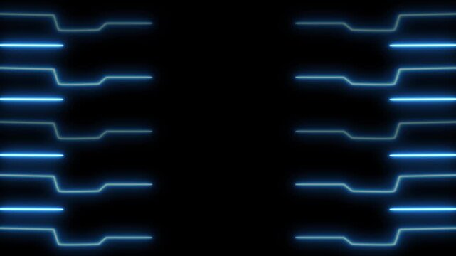 Futuristic Neon Blue Geometric Lines on Black Background. Vibrant neon blue geometric lines creating dynamic, futuristic, and abstract digital visuals.