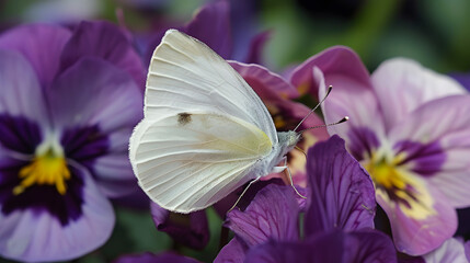 White butterfly on purple flowers