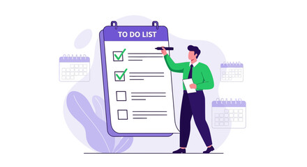 Business Person Completing Tasks on a To-Do List with Calendar Icons Visualization