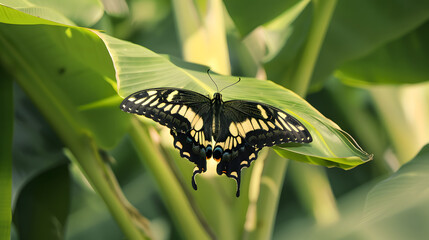 Butterfly on green leaf