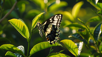 Butterfly on Green Leaf