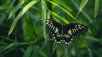 Butterfly on green leaf