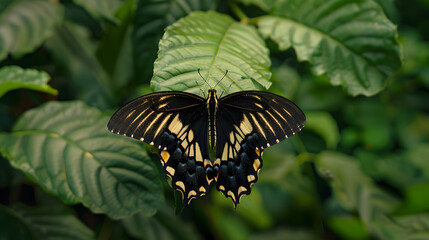 Butterfly on green leaf