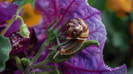 Snail on purple flower