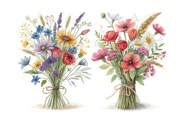 Boho Style Watercolor Wildflower Bouquet 