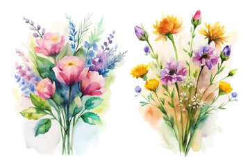 Boho Style Watercolor Wildflower Bouquet vector illustration